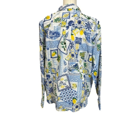 J Crew shirt womens white Beach Ocean 60% linen long sleeve button blue Sz L - Picture 11 of 12